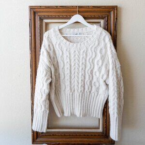 Zara Sweater Sz M Creamy White Cable Knit Long Sleeve Cozy Chic
